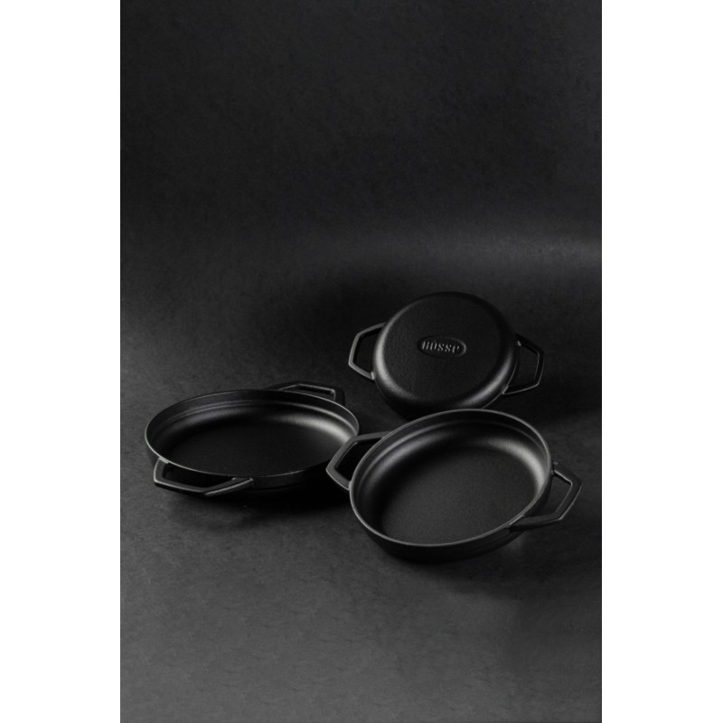 Patelnia żeliwna z dwoma uchwytami emaliowana Hosse, Black Onyx, Ф22cm | Płaska patelnia żeliwna | Patelnia żeliwna |