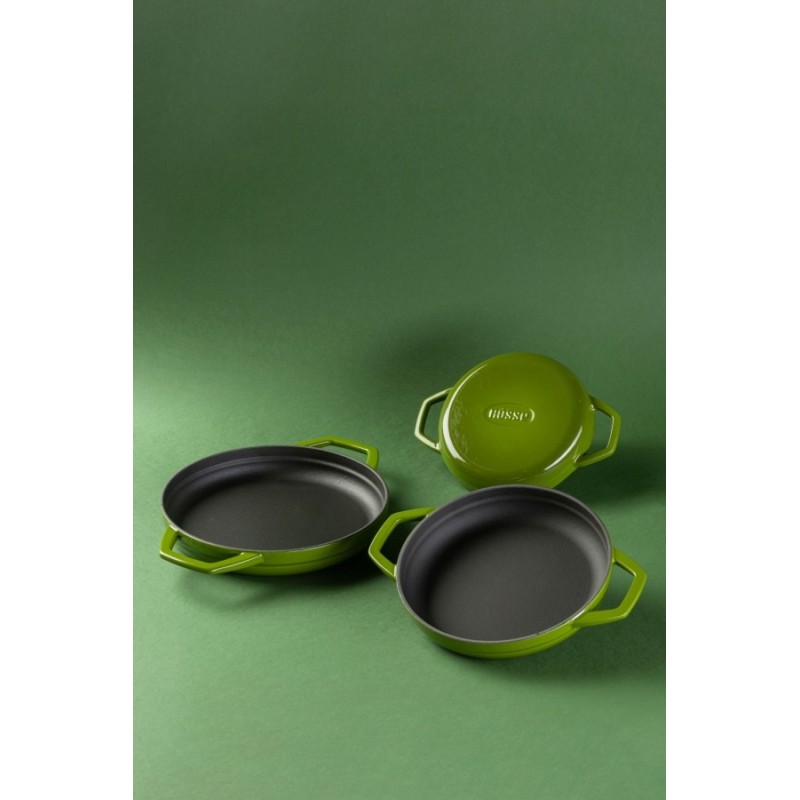 Patelnia żeliwna z dwoma uchwytami emaliowana Hosse, Bamboo, Ф16cm | Płaska patelnia żeliwna | Patelnia żeliwna |