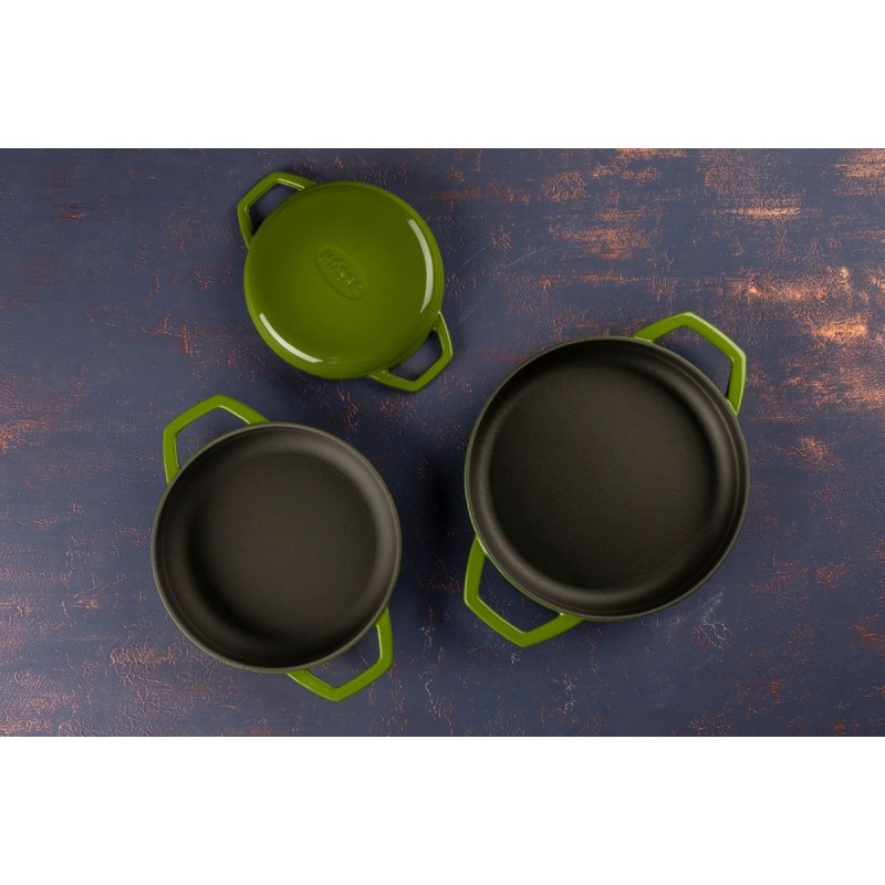 Patelnia żeliwna z dwoma uchwytami emaliowana Hosse, Bamboo, Ф22cm | Płaska patelnia żeliwna | Patelnia żeliwna |